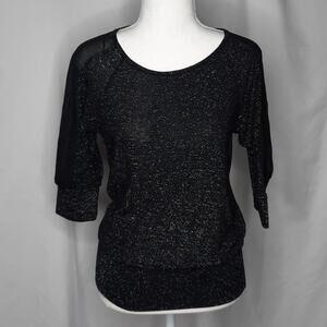 By & By Women's Black Metallic Top Sheer Sleeves